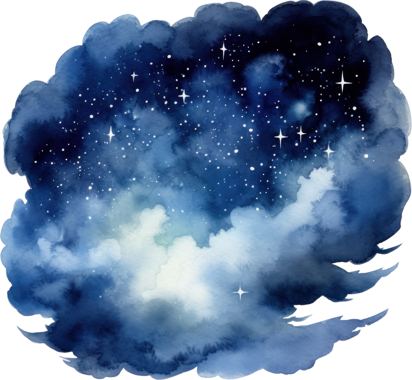 Watercolor night sky with stars isolated.